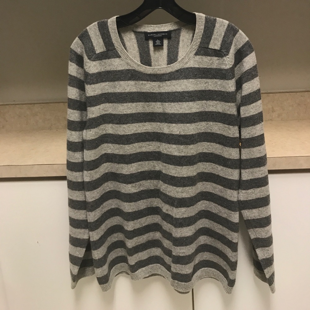 Gray Cashmere Striped Banana Republic Sweater